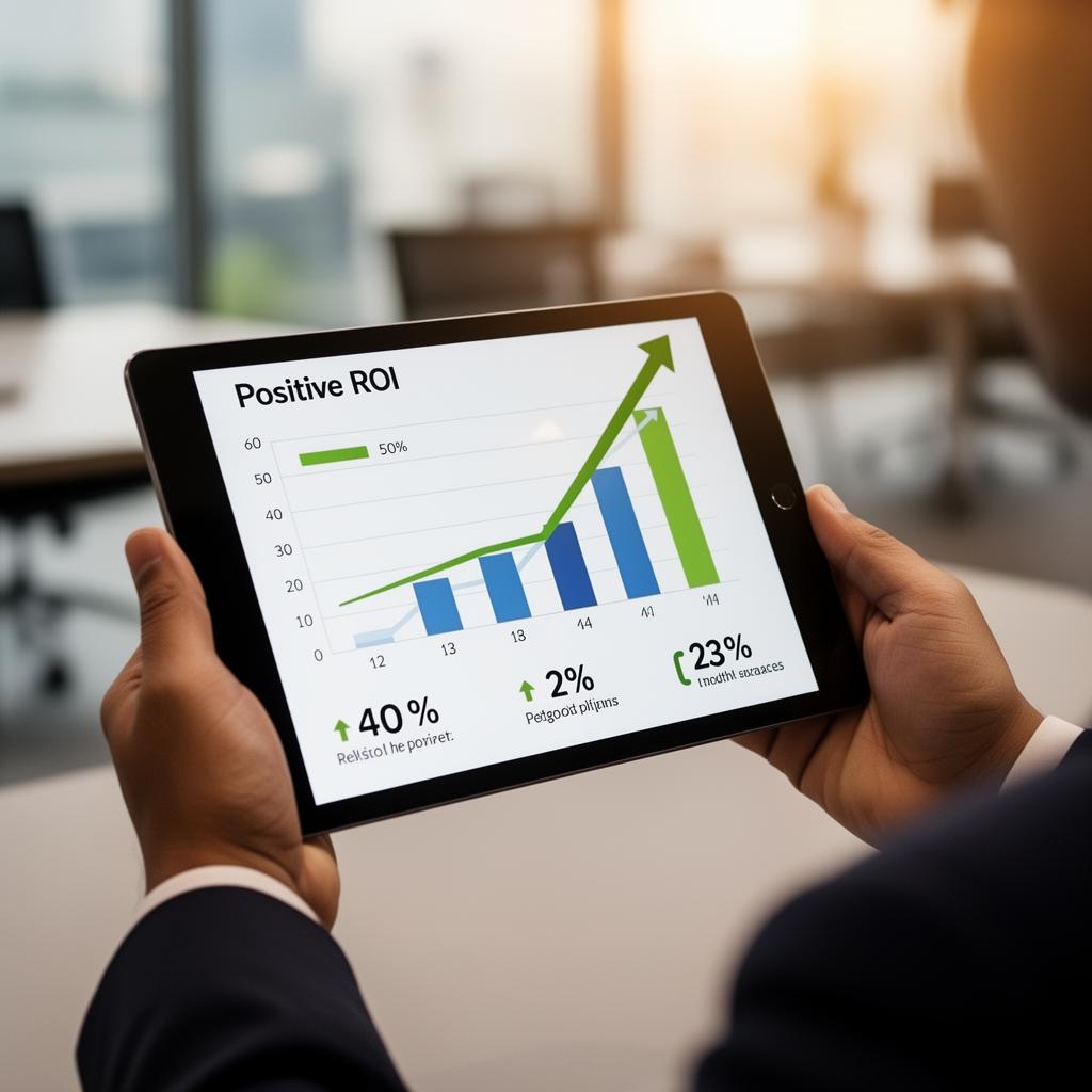 Executivo analisando dashboard de ROI positivo em programa de saúde emocional
